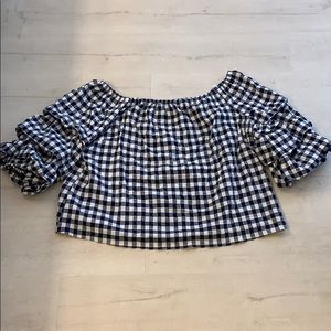 Gingham Cold Shoulder Top